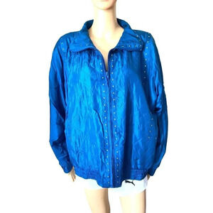 VTG Y2K Rhoda Lynne Silk Metallic Blue Cozy Full zip Jacket Women Size M Pocket